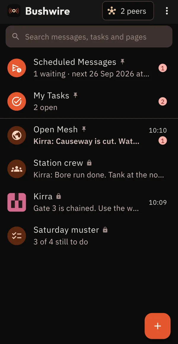 The Bushwire chat list