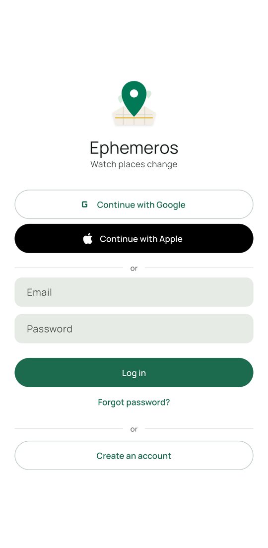 The Ephemeros sign-in screen