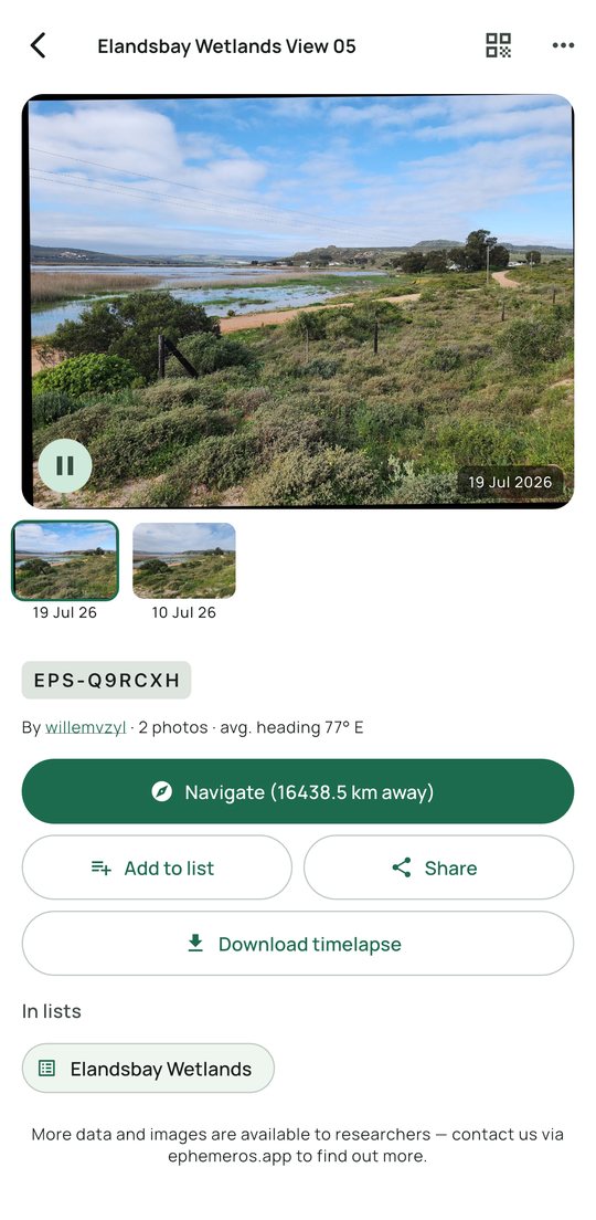 A spot's detail page with its photo series and Navigate button