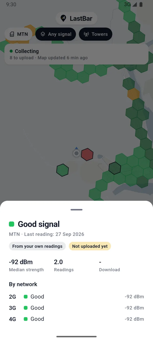 The readings of the phone itself, marked on the map