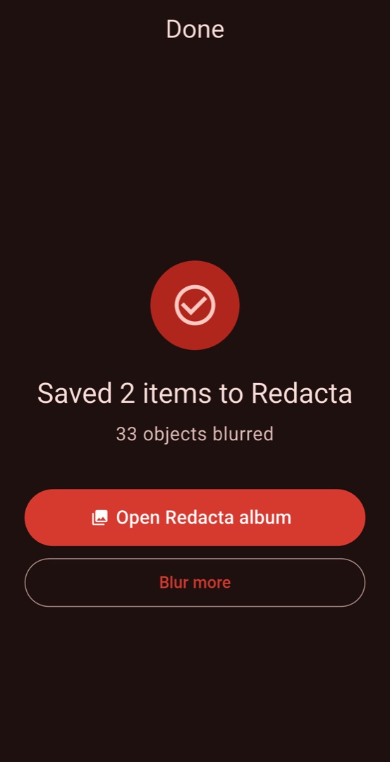 The finished screen after saving redacted files
